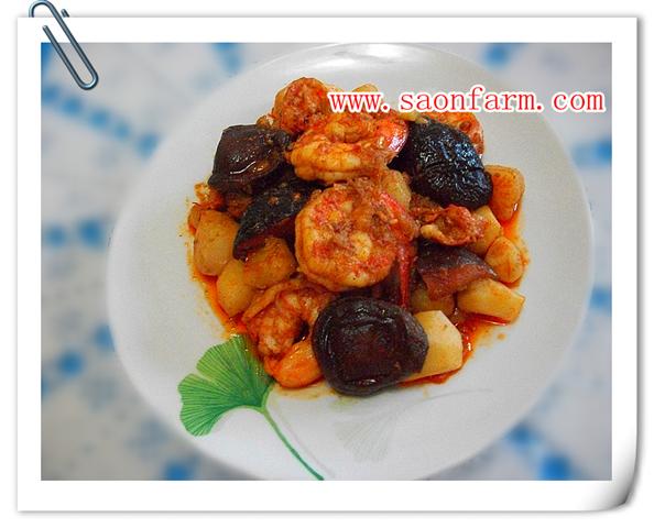 ผัดแก่นตะวันเห็ดหอมกุ้งสด